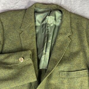h.i.s Blazer Men 42R Olive Green Gold Crest Button Wool Blend Sport Coat Vintage